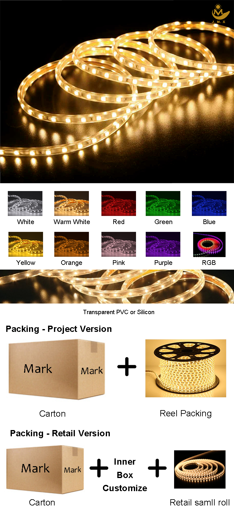 100-120V PVC SMD5050 LED Strip Light-Zhongshan J.M.X Electronics Co., Ltd.